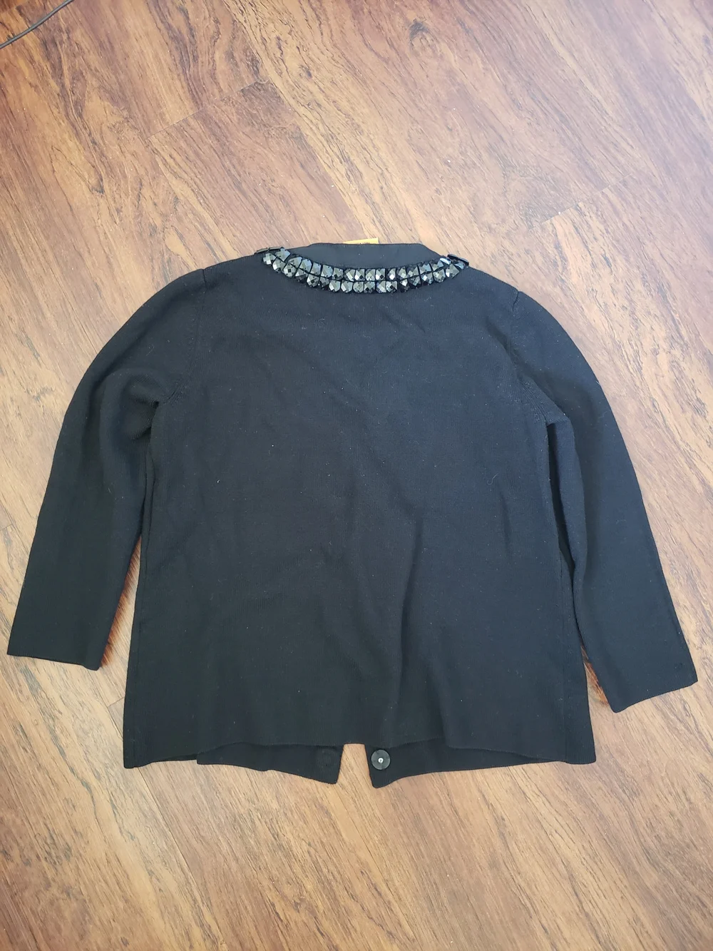 Tory Burch Black Jeweled Neck Wool Cardigan Size Small Preppy Workcore Quiet Lux
